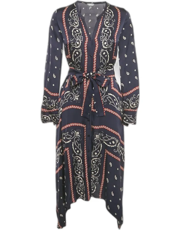 Bandana Print Satin Asymmetric Midi Dress