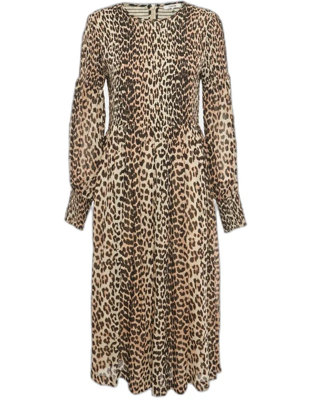 Animal Print Crepe Midi Dress
