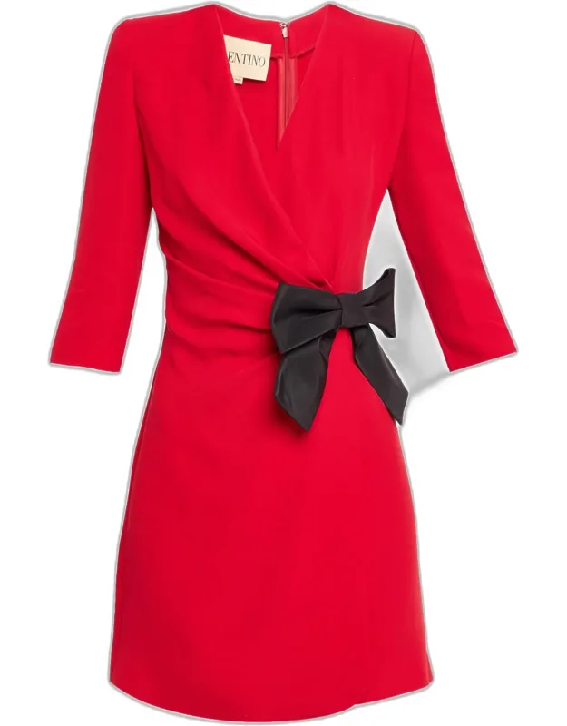 Draped Wrap Bow Mini Dress