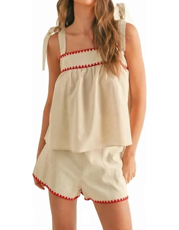 Linen Tape Detailed Tie Sleeve Top