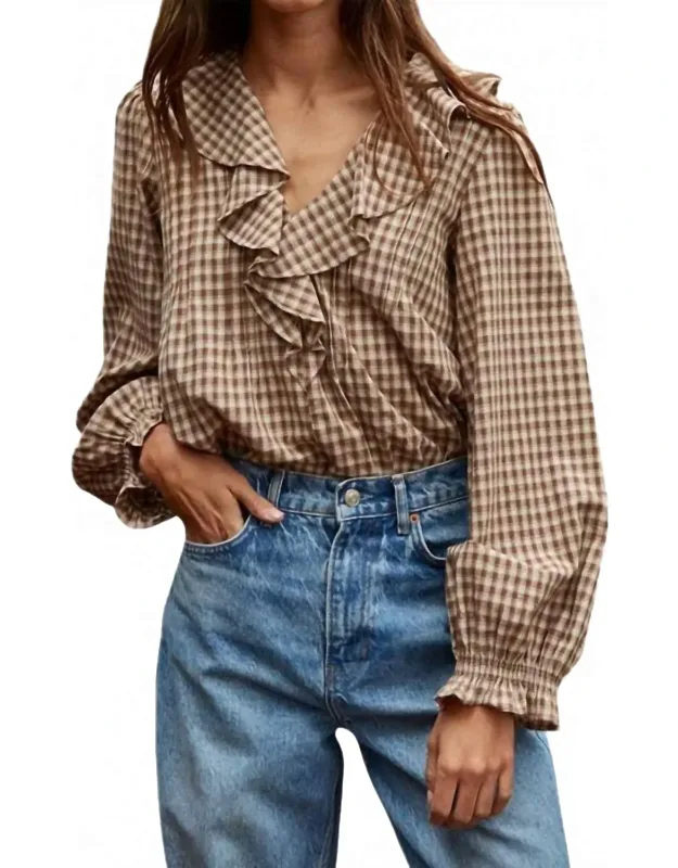 Woven Cotton Gingham Ruffled Blouse