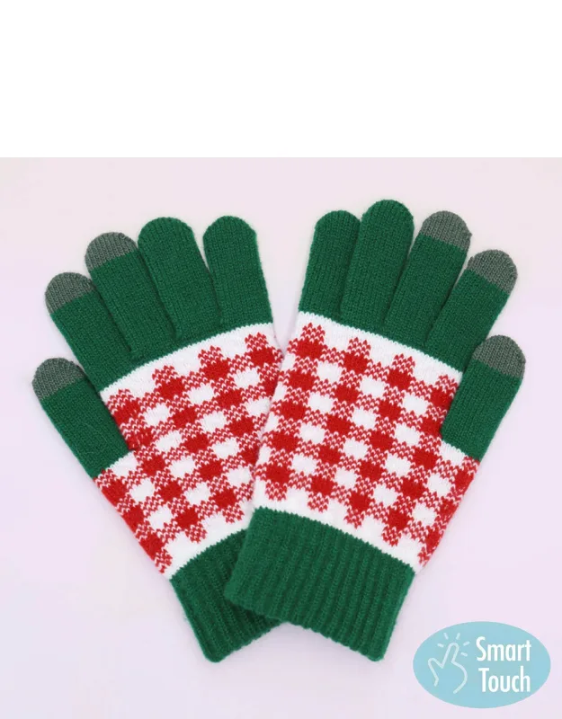 Holiday Plaid Pattern Smart Touch Winter Gloves
