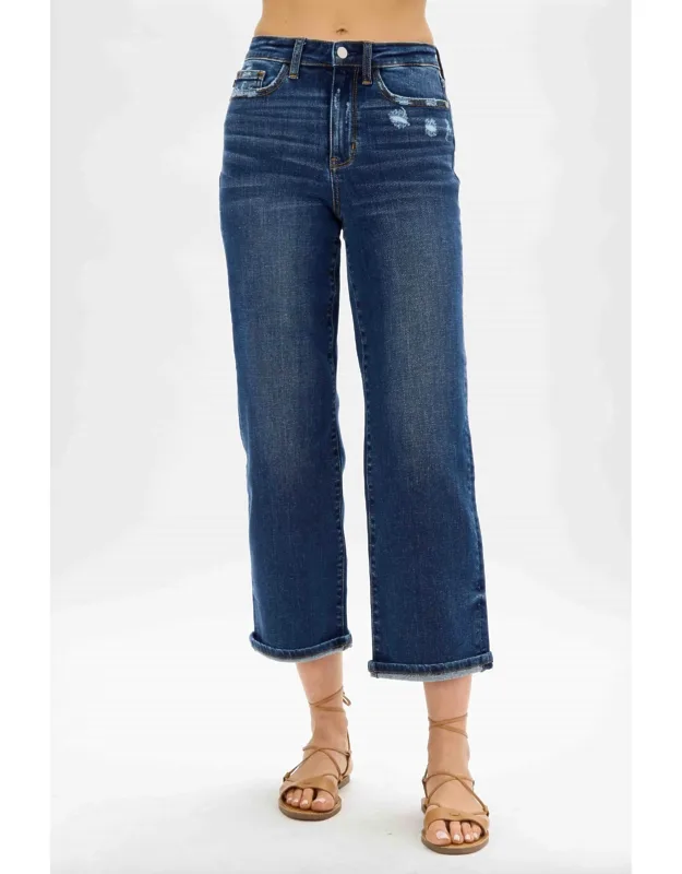 Destroyed Pocket Wide Leg Jeans