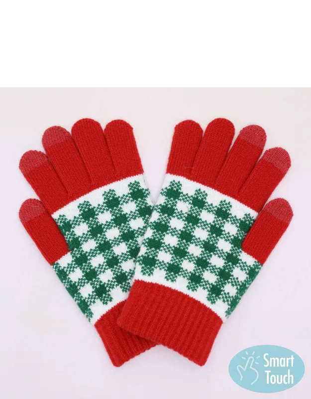 Holiday Plaid Pattern Smart Touch Winter Gloves