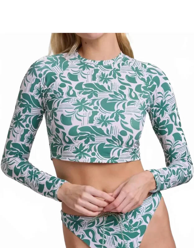 Moana Long Sleeved Crop Rashguard Top In Vista