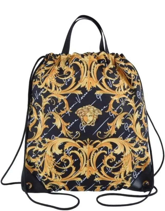 Nylon Barocco Signature Print Drawstring Backpack