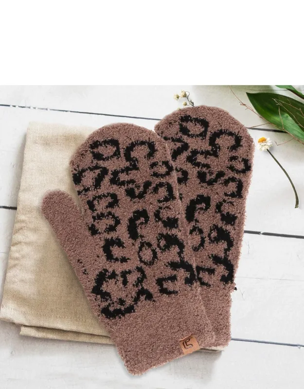 Soft Fuzzy Leopard Mittens
