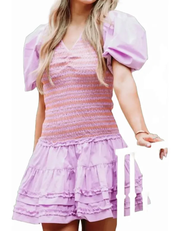 Solid Poplin V-neck Smock Mini Dress