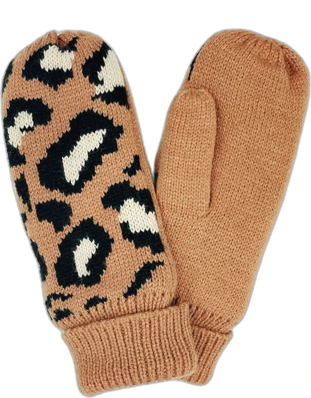 Leopard Patterned Mittens With Fleece Lining