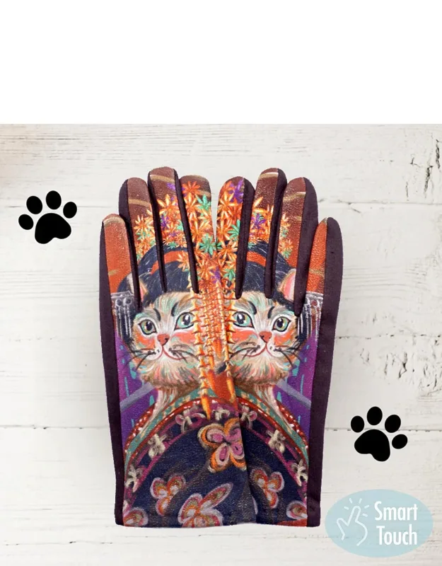 Cat Printed Smart Touch Gloves