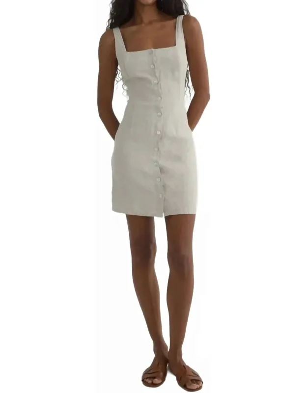 Square Neck Button Front Mini Dress