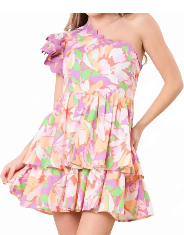 Tropical One Shoulder Mini Dress
