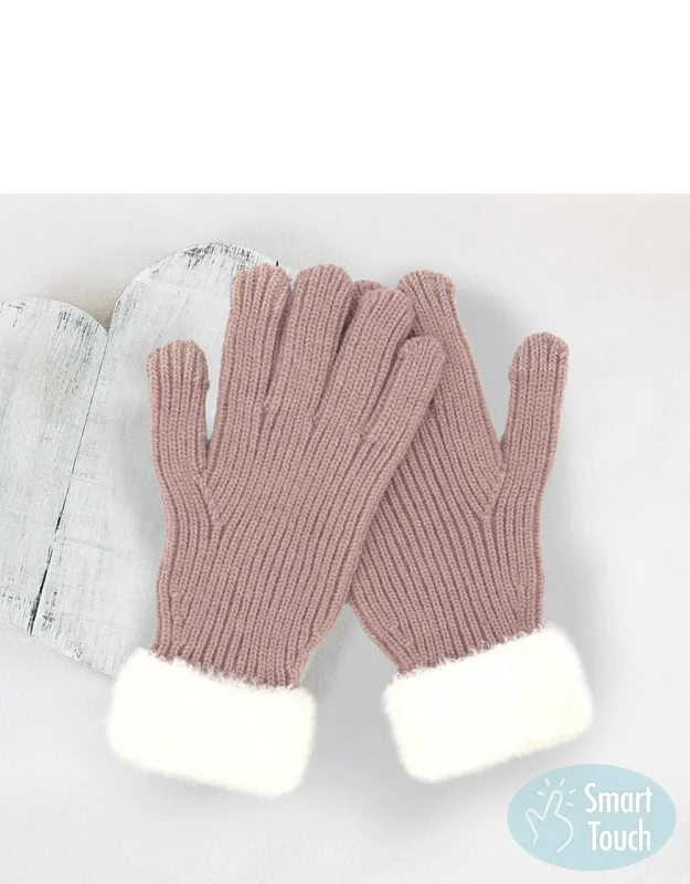 Faux Fur Cuff Smart Touch Knit Gloves