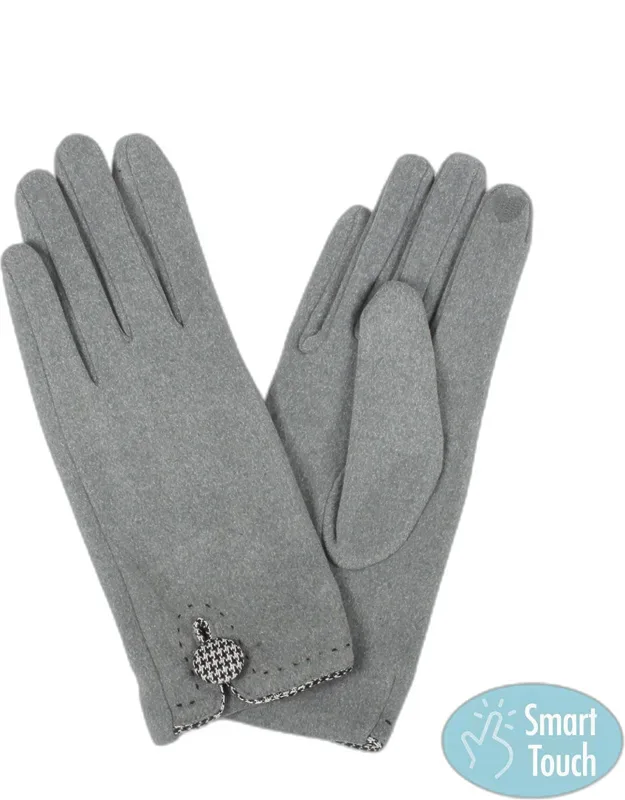 Houndstooth Patterned Button Touch Smart Gloves