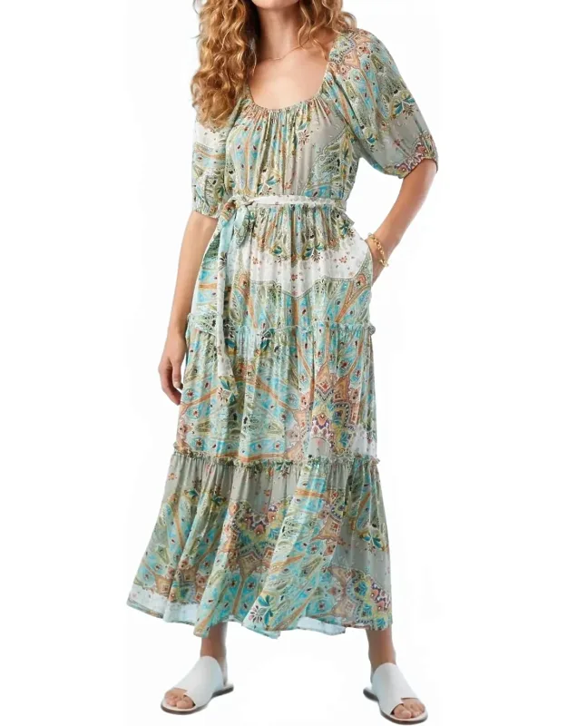 Tiered Puffed Sleeve Maxi Dress