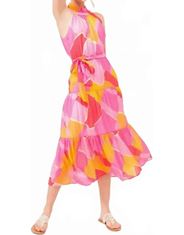 Halter Neck Tie Waist Midi Dress