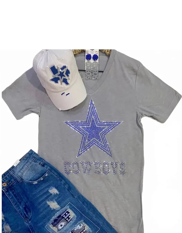 Dallas Cowboys Rhinestone V-neck Tee