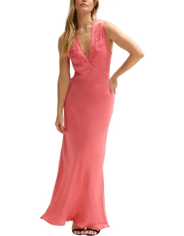 Pandora Bias Cut Sleeveless Embroidered Maxi Dress