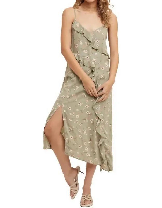 Asymmetrical Ruffle Cami Midi Dress