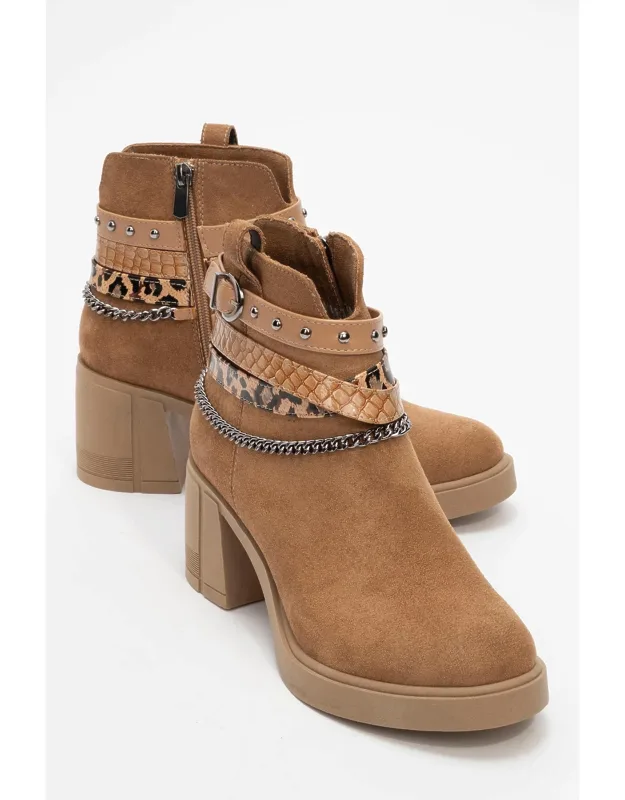 Boliva Buckled Chain Block Heel Boots