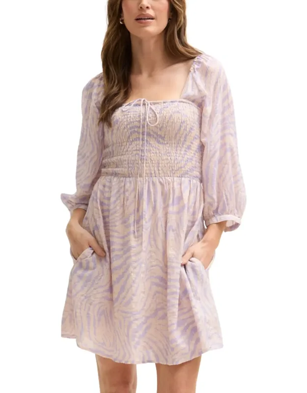 Lucy Shirred Bodice Banana Check Print Mini Dress
