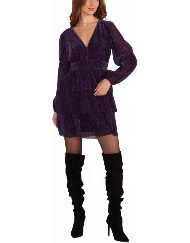 Enya Lurex Plisse Mini Dress