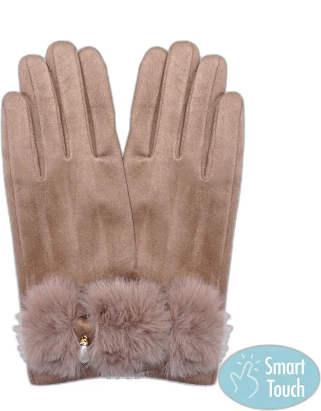Fuzzy Bow Accented Smart Touch Gloves