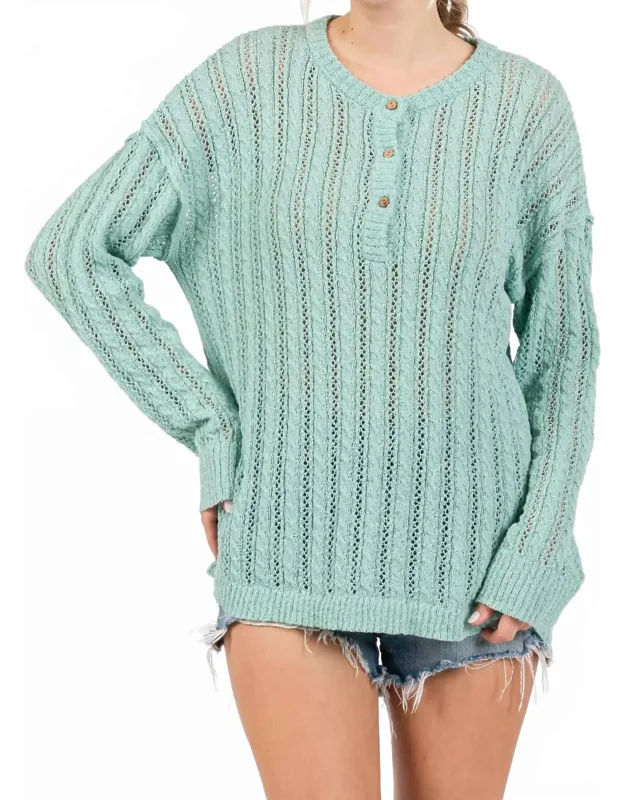Open Knit Front Button Sweater