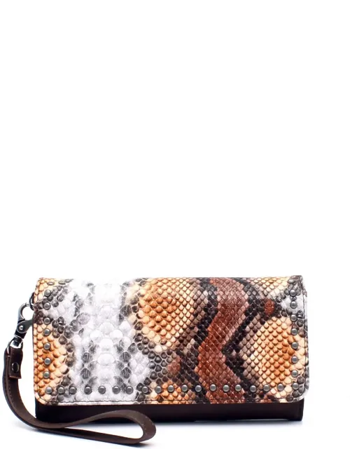 Studded Python Print Clutch Wallet