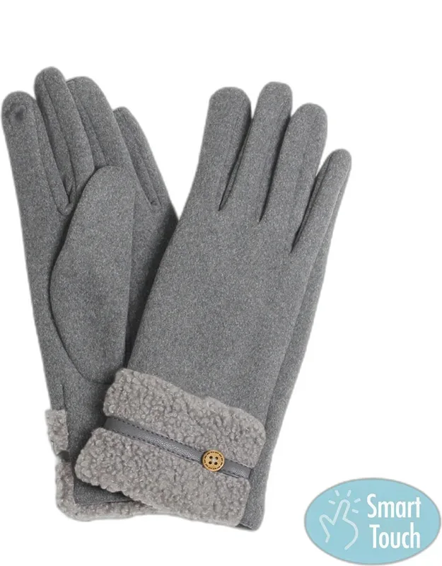 Teddy Faux Fur Cuff Touch Smart Gloves