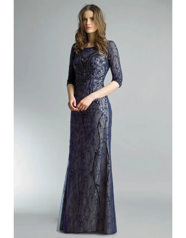 Beaded Sequin And Crystal Dress Over Lace