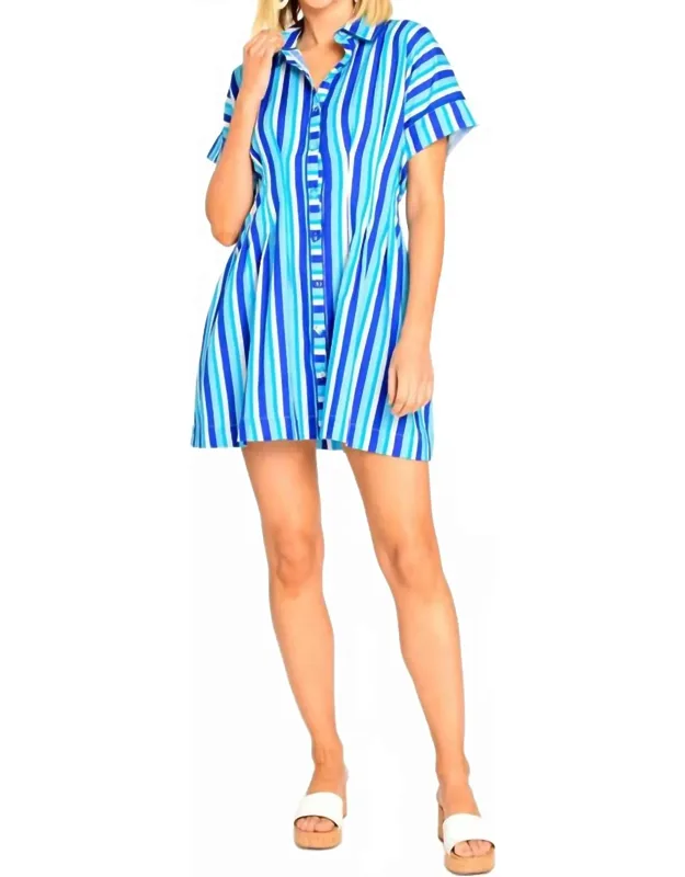 Haynes Mini Dress In Stripe With Short Sleeves And Button Closure