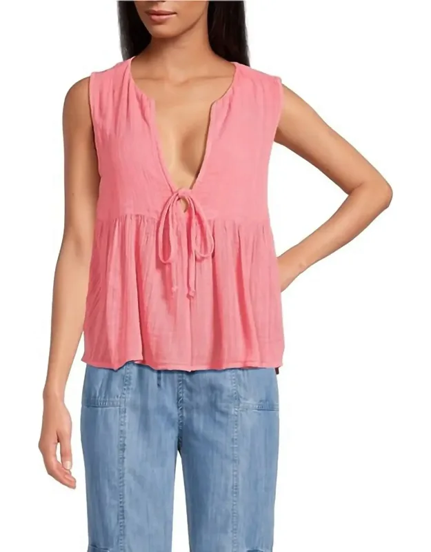 Cotton Sleeveless Tie Front Top