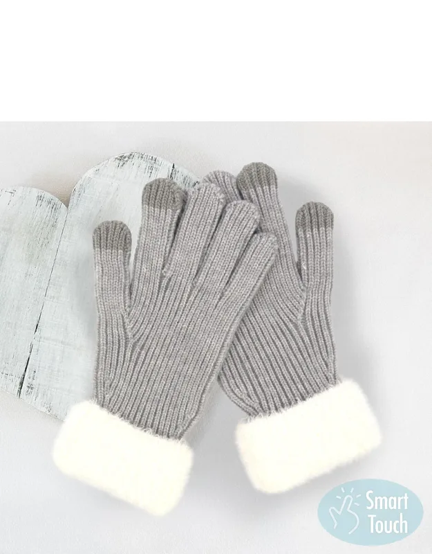 Faux Fur Cuff Smart Touch Knit Gloves