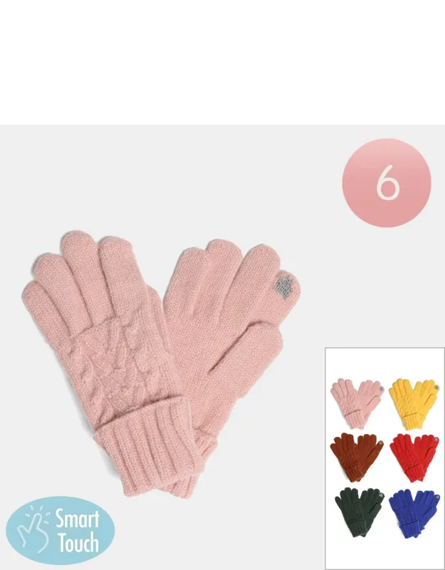 Solid Cable Knit Touch Smart Gloves