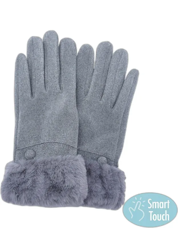 Fuzzy Fur Collar Faux Suede Smart Touch Gloves