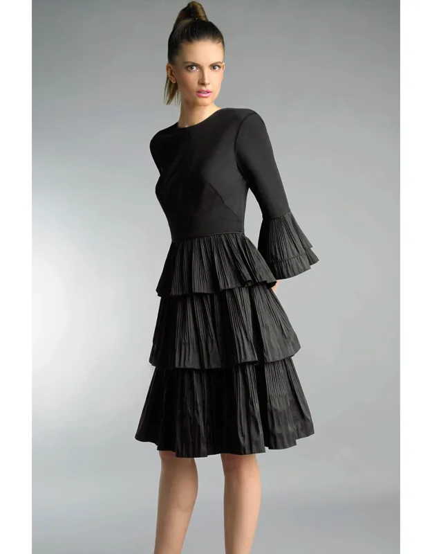 Pleated Tiered Fit And Flare Dress