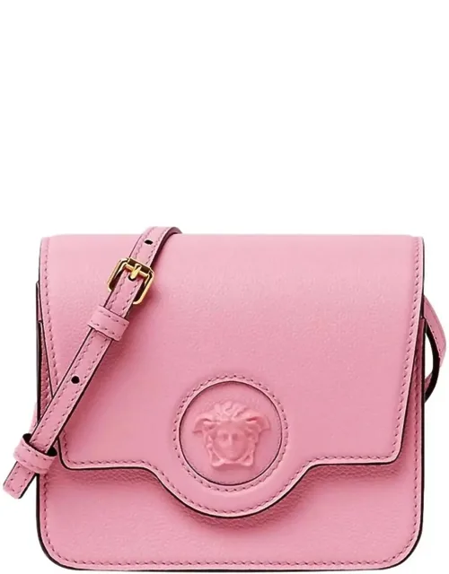La Medusa Logo Plaque Pebbled Leather Crossbody Bag