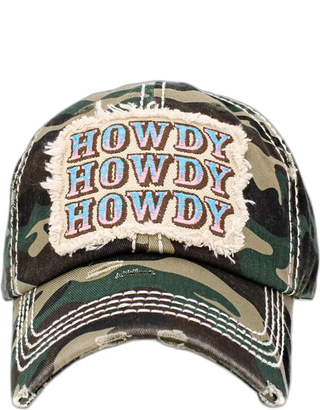 Howdy Message Camouflage Patterned Vintage Baseball Cap