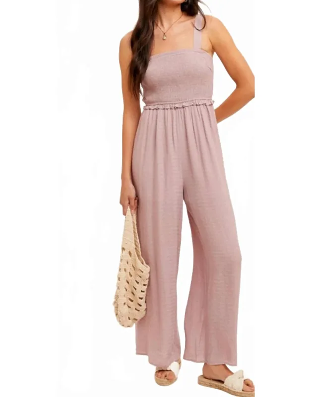 Smocked Wide Leg Flowy Jumpsuit