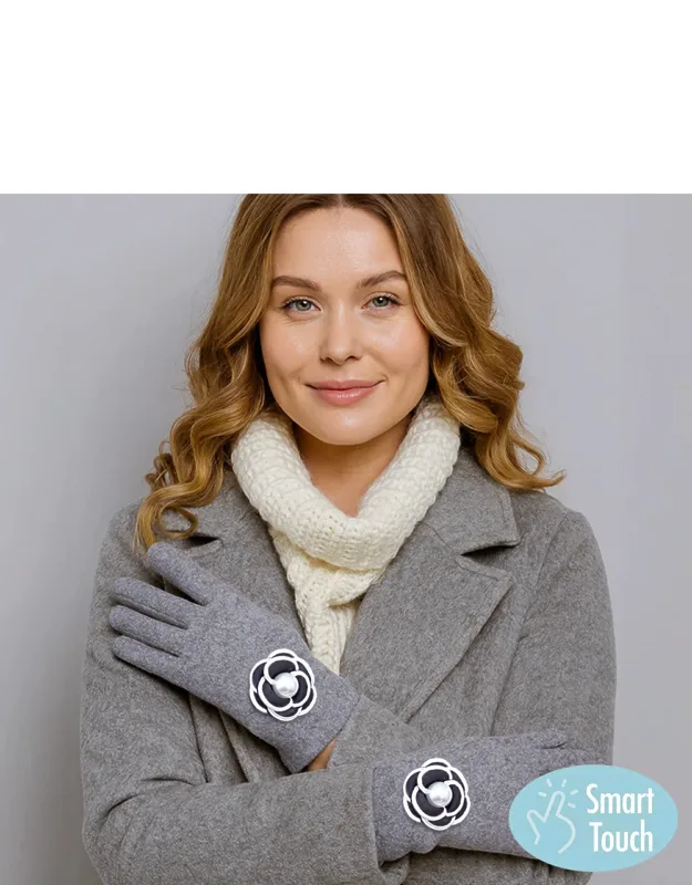 Pearl Flower Accent Elegant Smart Touch Gloves