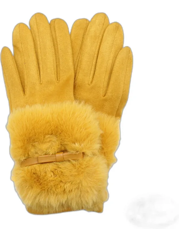 Fuzzy Fur Collar Suede Smart Touch Gloves