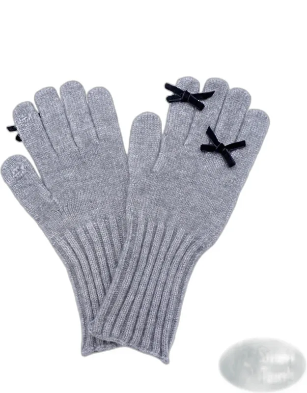 Bow Accent Ribbed Knit Smart Touch Gloves