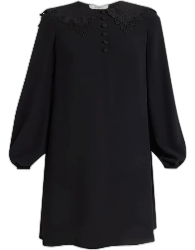 Floral Embroidered Silk Knee-length Dress