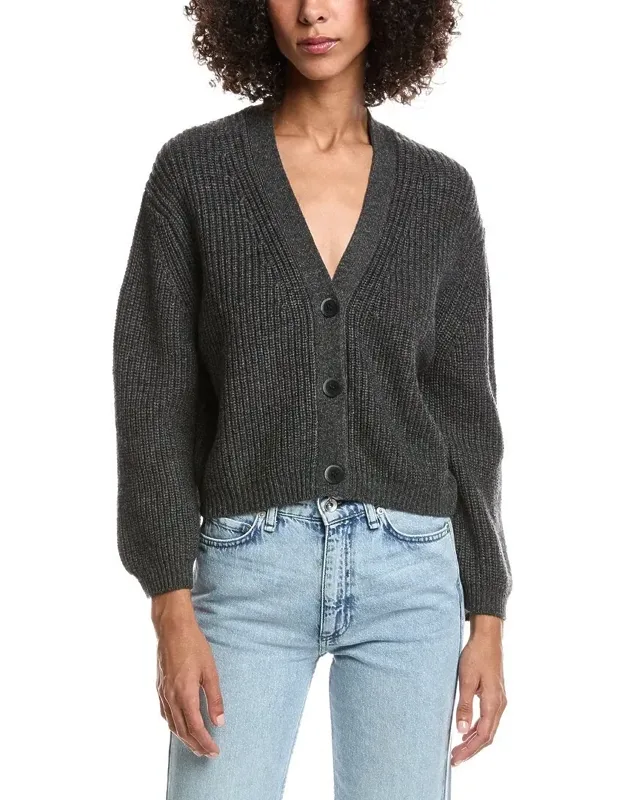 Wool & Cashmere-blend Short Rib V-neck Button Cardigan