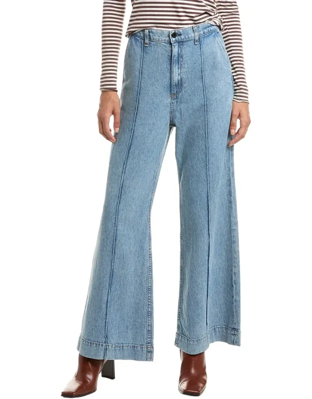Pintuck Linen-blend Wide Leg Jeans