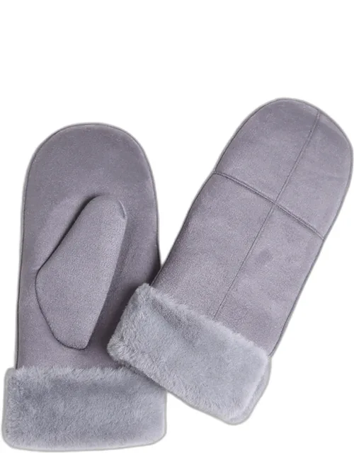 Faux Fur Cuff Lining Suede Mittens