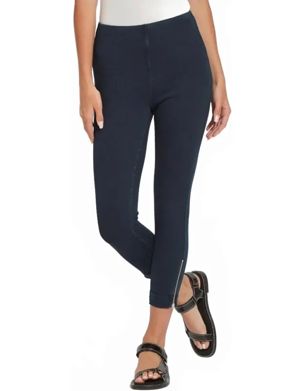 Cropped Denim Leggings With Side Zipper