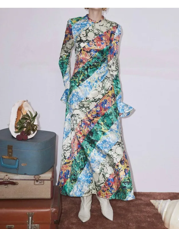 Sunburst Maxi Silk Evening Dress