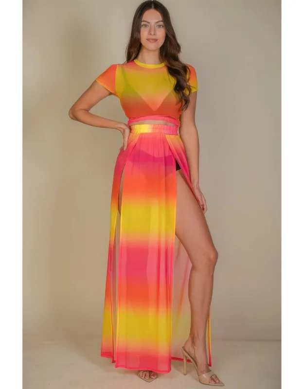 High Split Mesh Sheer Maxi Skirt